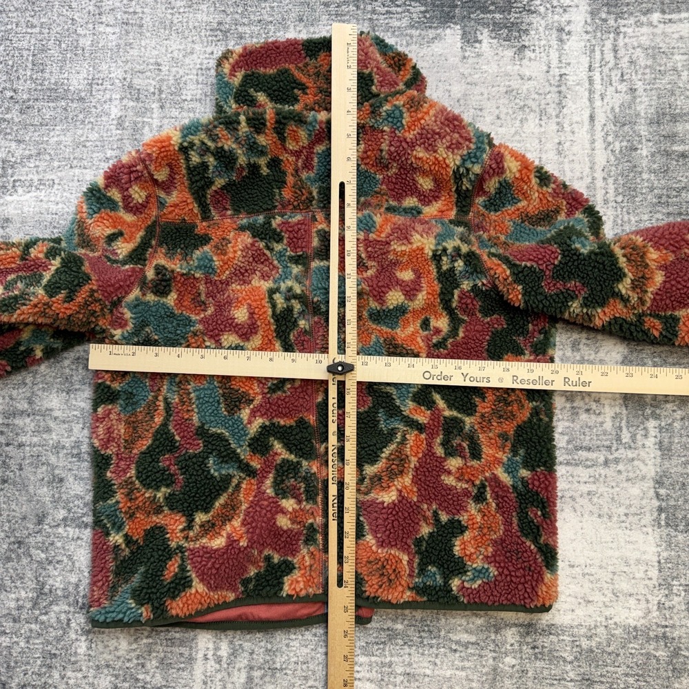 LL Bean Jacket Women Medium Petite Sherpa Fleece Snap Coat Colorful Camo Granola - Picture 7 of 9
